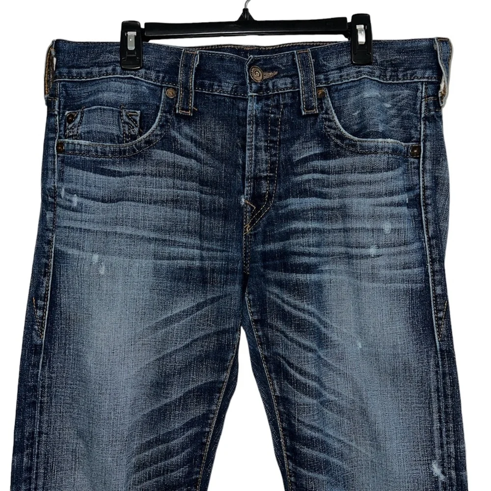 True Religion Men’s Bobby Jeans Size 36 Distressed RN#112790 Baggy Button Fly